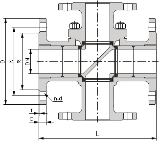 四通球閥結構示意圖