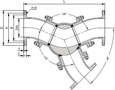 Y型三通球閥結(jié)構(gòu)示意圖