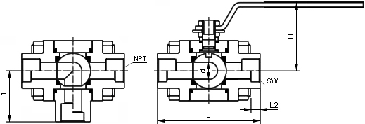 高壓三通球閥結(jié)構(gòu)示意圖