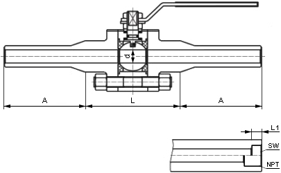 加長焊接端高壓球閥結(jié)構(gòu)示意圖